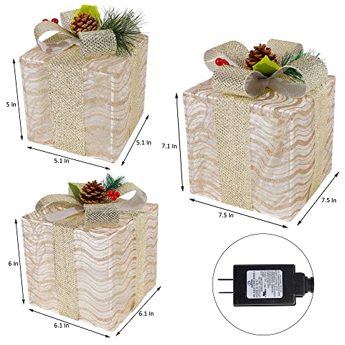 Atdawn Set Of 3 Lighted Gift Boxes Christmas Decorations, Silver Bow Pre-Lit Present Boxes, Christmas Home Gift Box Decorations #TOP1