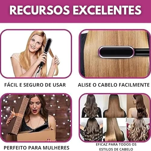 Escova Alisadora De Cabelo 3 Em 1 Bivolt Escova De Cabelo Fino, Grosso, Cacheados e Crespos Com Pent
