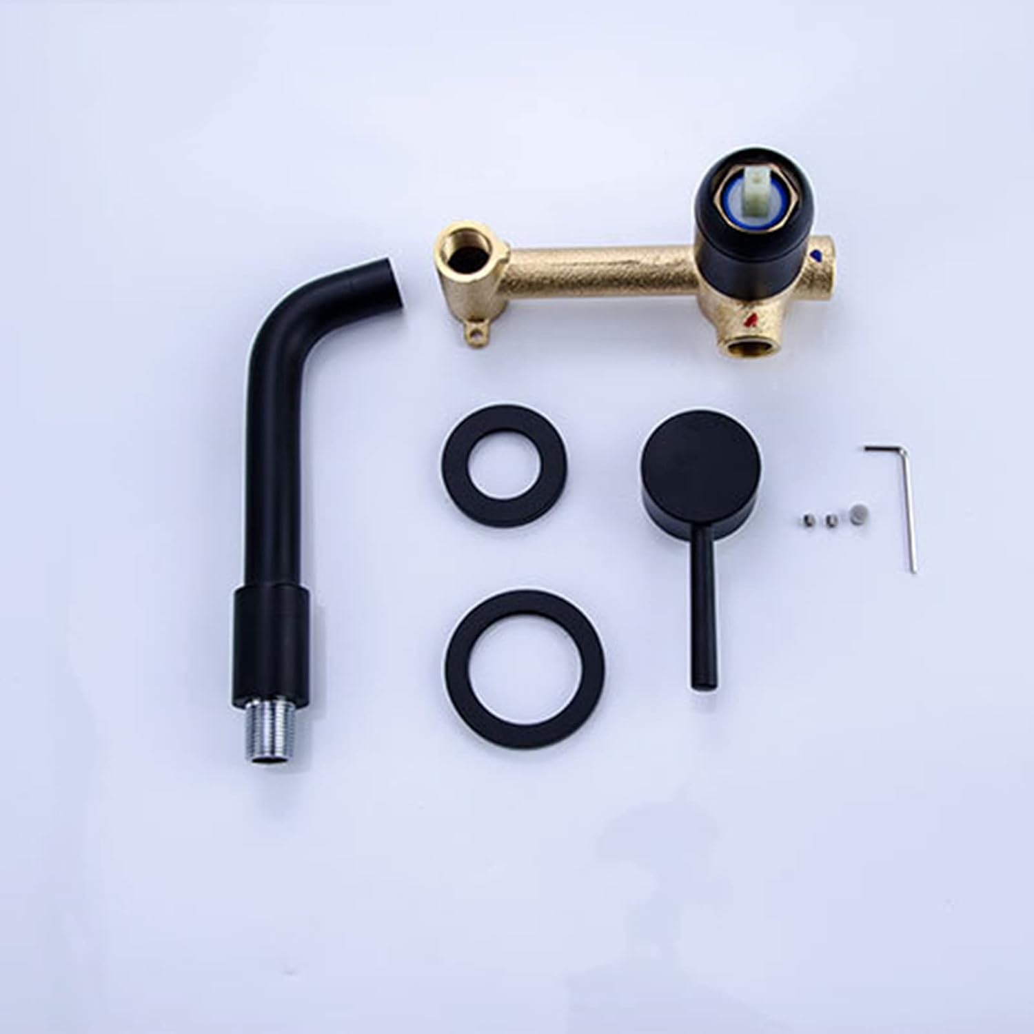 Wall Mounted Bathroom Faucet, Solid Brass, 360 Swivel Spout Sink Faucet, Single Handle Wall Mounted Bathroom Sink Faucet, Black