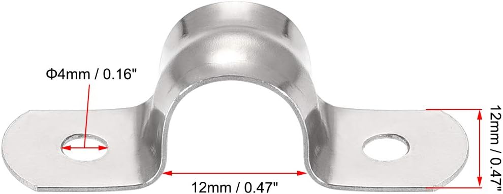 uxcell 12mm(0.5") Rigid Pipe Strap 2 Holes Tube Straps 201 Stainless Steel Tension Tube Clip Clamp 45pcs