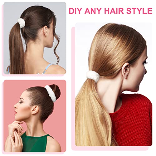 Oiiki White Fuzzy Hair Scrunchies 8Pcs, Furry Scrunchies Hair Ties Bands With Faux Rabbit Fur, Soft Kawaii Fluffy Cute Elastic Hair Tie Ponytail Holders For Girls Women Halloween Christmas Hair Accessories #TOP3