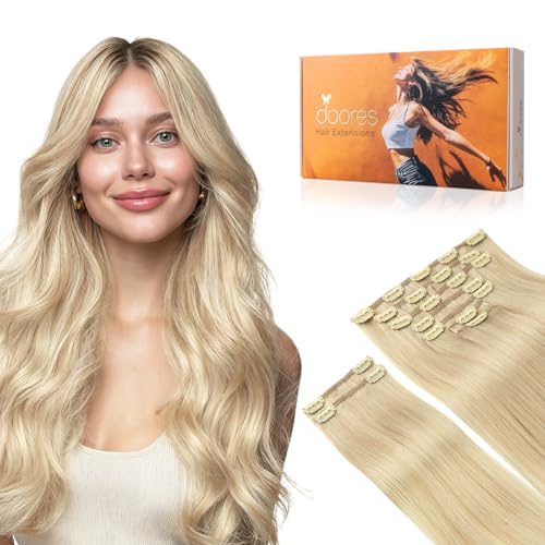 DOORES Clip in Hair Extensions Human Hair, Fast 5 Minutes Installation