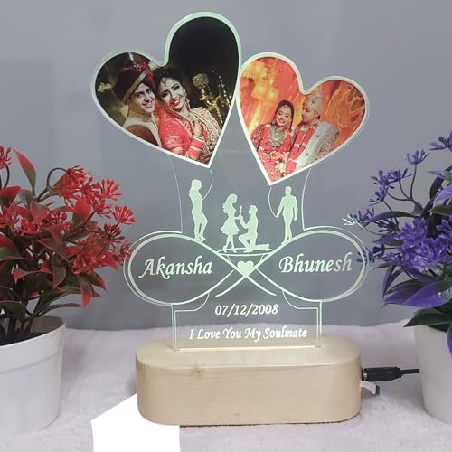 Image of Gift for Her as Personalized 3D Illusion Photo Multi Color Custom Acrylic Lamp Gift. 3D Night Light Gift for Wife. Custom Led Lamp Gift for Girlfriend