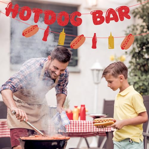 Image of Hooqict Happy Birthday Banner Hotdog Birthday Party Decorations Hot Dog Party Banner Garland Sign for BBQ Picnic Sports Game Day Party Decorations Supplies