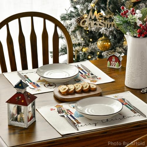 Artoid Mode Nutcracker Merry Christmas Placemats Set of 6, 30 x 45cm Seasonal Winter Merry Xmas Holiday Vintage Washable Table Mats - Image 4
