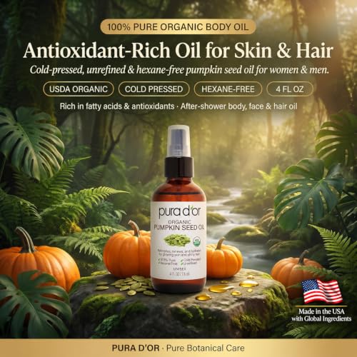 PURA D'OR ORGANIC Pumpkin Seed Oil Pure Cold-Pressed Moisturizer, 4oz | Hydrating Facial Oil, USDA Certified, After-Shower Hydration, Skin, Hair, Hexane-Free, Unscented, Fast-Absorbing, DIY Beauty - image 2