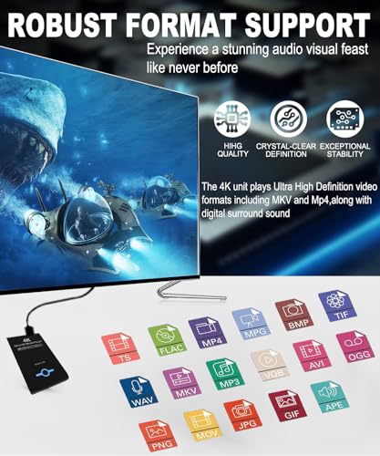 Image of 4K Ultra HD Media Player 2-in-1 HDD Enclosure for USB Drives and MicrosD Cards- Plays Digital Signage, H.265 /HEVC H.264 /AVC MP4 MKV Videos Etc,Auto Play and Resume,Supports 2 inch /2.5 inch /3 inch SATA HDD