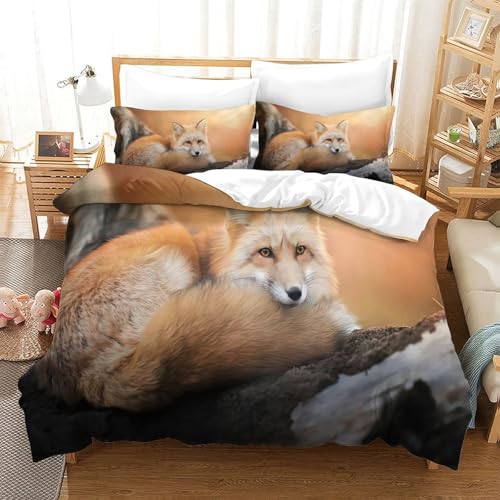 Parure de lit renard roux en microfibre supérieure impression 3D portrait - 3