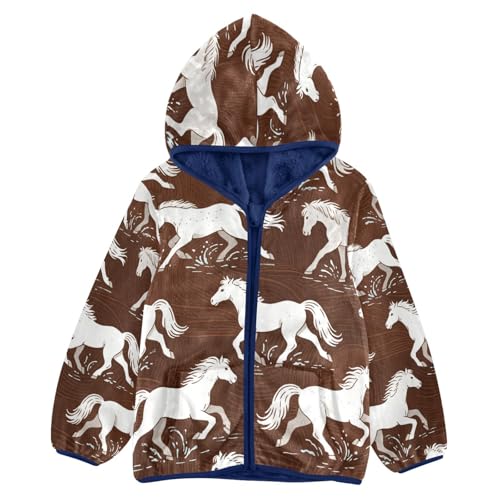 Horses Running on Brown Toddler Fleece Jacket Girl Boys Hooded Fleece Jacket Coat Warm Outwear Zip-up 3-10T