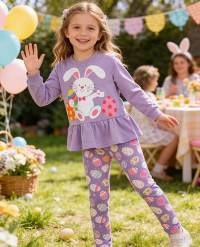 Image of Little Girls 2 Piece Outfits Ruffle Sleeve Unicorn Sweatshirts Top and Leggings Set School Outfits Kids Clothing Set