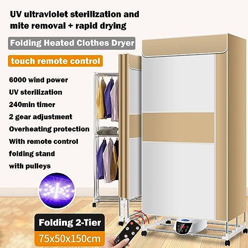 clothes dryer,Heated Clothes Airer with Cover ,Electric Clothes Dryer Indoor, 2 Tier Foldable Heated Clothes Airer 50Kg/110Lbs Large Capacity Electric Drying Rack 1300W Wet Airer Clothes Laundry Quick - Image 2