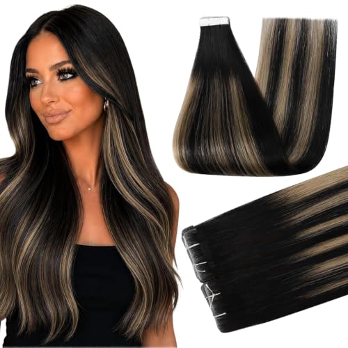 Full Shine Invisi Edge Tape In Extensions, Off Black Caramel 18 Inch