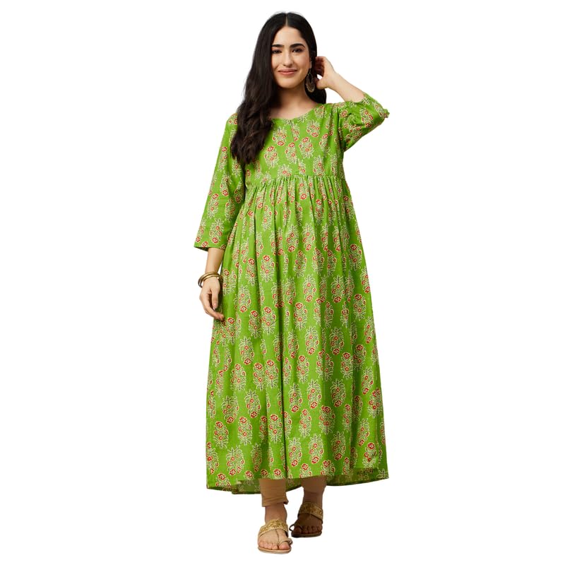 aaheli Cotton Printed Maternity Dress Pregnancy Casual 3/4 Sleeve Front Zip for Feeding Nursing Maternity Comfort Dress Kurta-picture-29