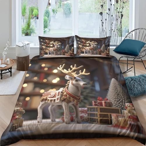 Housse de couette Noël 260x240 en microfibre infroissable avec zip
