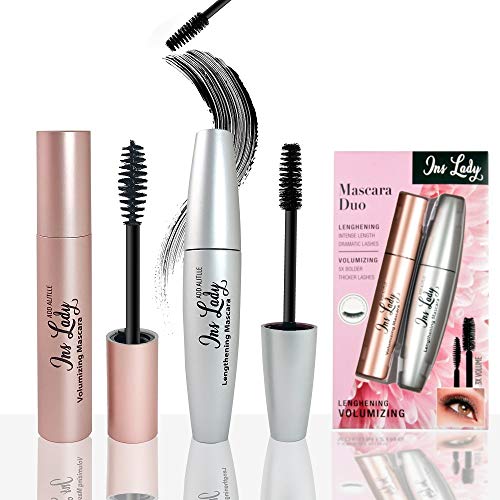 Ins Lady 2 Pack Mascara Black Volume and Length Mascara Waterproof Mascara Black Fiber Mascara Black Volume and Length Perfect Lash Argan Oil, Waterproof, Smudge Proof, Long Lasting, Not Animal Tested