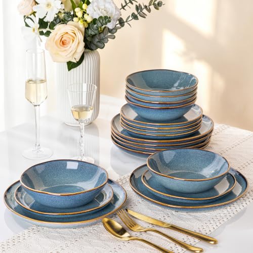 Image of AmorArc Ceramic Dinnerware Sets,Handmade Reactive Glaze Stoneware Plates and Bowls Sets,Highly Scratch Resistant | Dishwasher & Microwave Safe Dishes Set,Service for 8 (24pc)