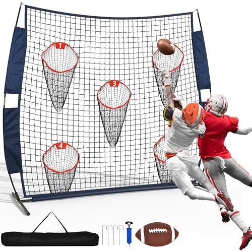Shopsource 7 x 7ft Football Trainer Throwing Net with 5 Target Pockets, Training Throwing Target...