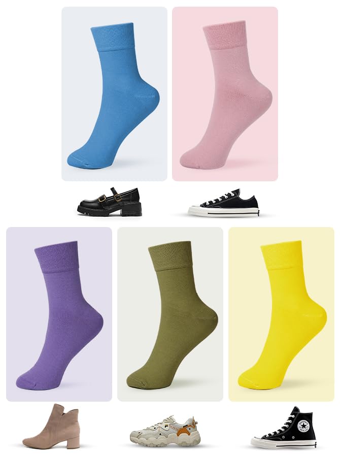FGZ Women Thin Cotton Socks, Soft Cute Socks Ankle Crew Socks 5 Pairs(Multicolored-2)2