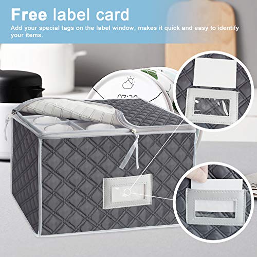 Wine Glass Stemware China Storage Chest,Holds 12 Red or White Wine Glasses containers Box with lable window,Fully-Padded Inside with Hard Sides(15.5\" x 12.5\"x 10\")-Grey - Thumbnail 3