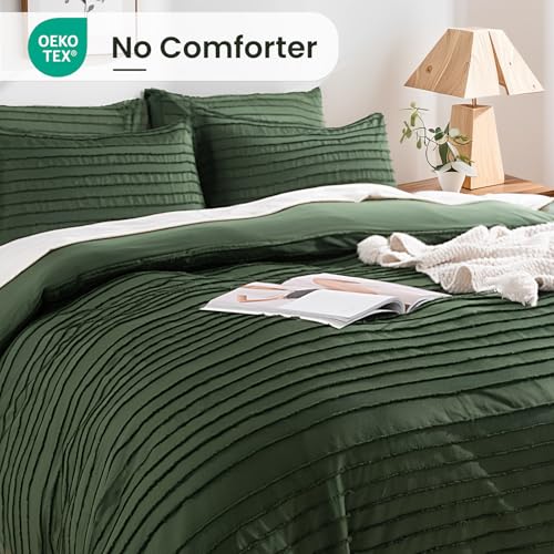 Image of NEXHOME PRO Duvet Cover Queen,3 Pieces Boho Tufted Duvet Cover Set, Soft and Lightweight 100% Washed Microfiber Comforter Cover Set for All Season(Forest Green,90 x 90)-No Comforter