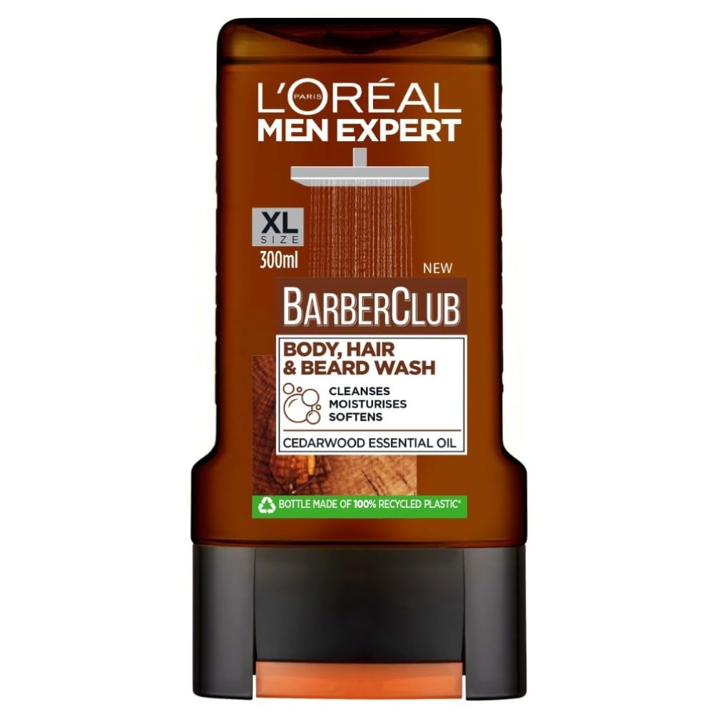 L'Oreal Men Expert 3-In-1 Beard, Hair & Face Wash, Deeply Cleanses, Removes Beard Flakes, Residue & Odours, Leaves Beard Soft & Skin Clean, Barber Club, 200ml
