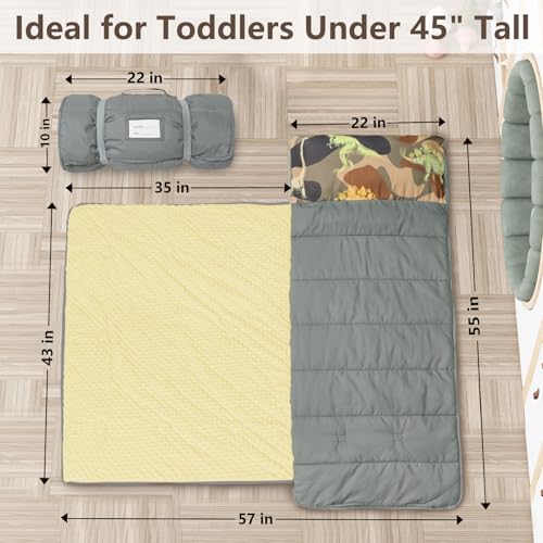Image of Primlect Toddler Nap Mat with Removable Pillow and Fleece Blanket, Extra Large 55''x35'' Sleeping Bag, Washable, Light, Easy to Roll up, Perfect for Daycare, Preschool, Kindergarten, Travel
