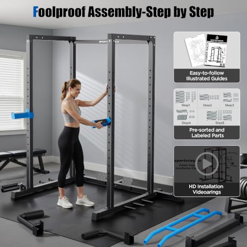 Image of SPORTSROYALS Power Rack, Multi-Functional Power Cage, Squat Rack with Pulley System & LAT Pull Down, Workout Cage with J Hooks for Home Gym