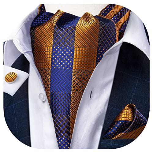 Dibangu Blue Gold Ascot Ties For Men Cravat Tie And Pocket Square Set Jacquard Silk Ascot Paisley Cravat For Men #TOP1