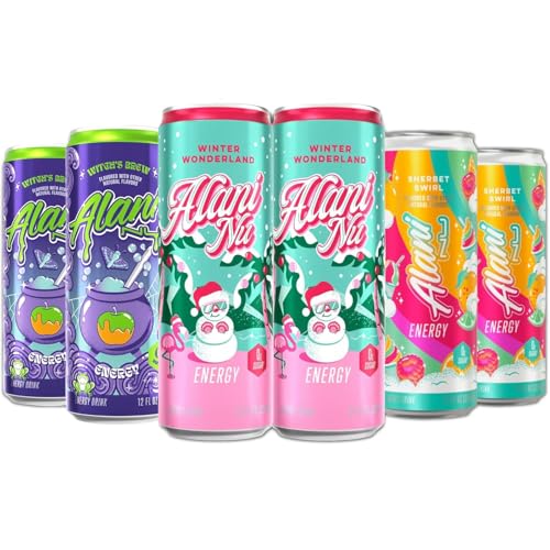 New Alani Energy Drinks Witches Brew, Winter Wonderland, Sherbet Swirl Variety Pack Sugar-Free, Low-Calorie, Energy Boost Drink 12 fl oz (Pack of 6)