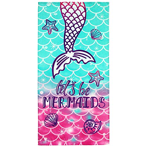 Softerry Mermaid Princess Beach Towel 30 X 60 Inch Velour 100% Cotton, Pink And Green (Large - 30" X 60" - 76 X 152Cm) #TOP2