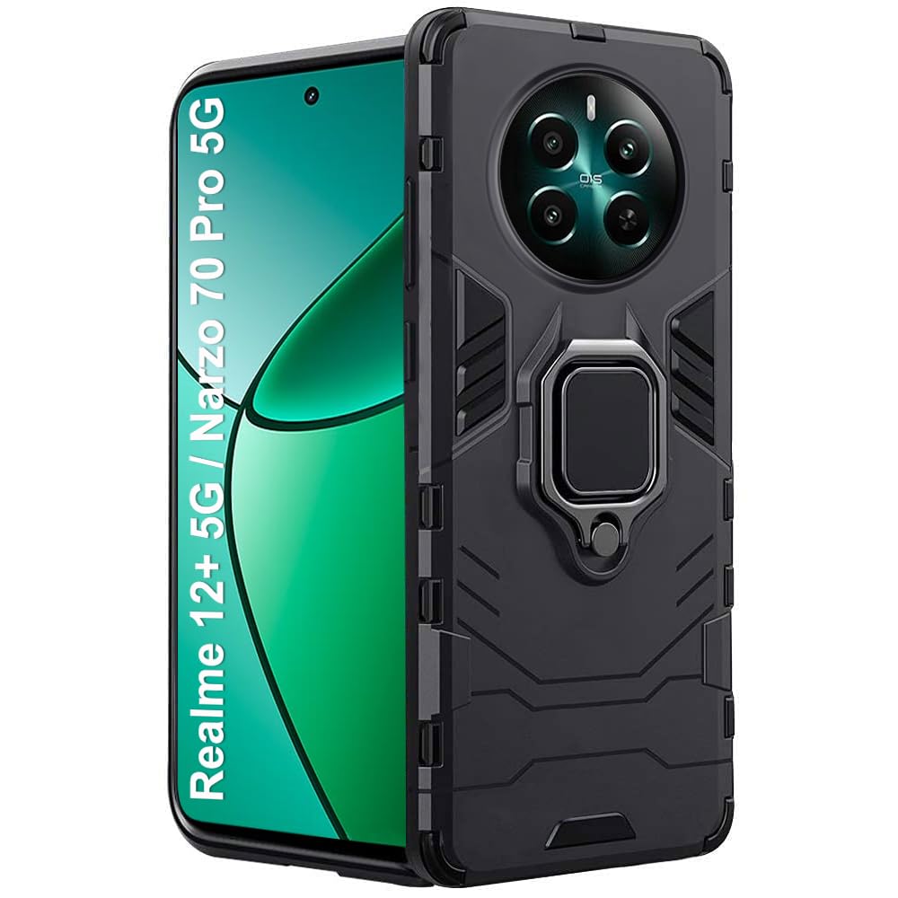 Spacemart Back case Cover for [Realme 12 Plus] [Slim Drop] Protection with Ring Stand, Rugged Hybrid Robot Armor Hard, Outdoor Shockproof Cover Case for [Realme 12 Plus]