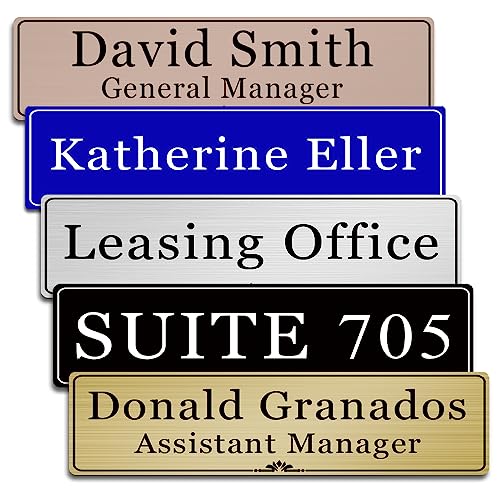 Custom Elegant Office Engraved Name Plate for Doors or Wall Sign, Personalized Office Door Name Plates with Adhesive, Laser Engraving, 10 Colors Available (Size 2.5\"H x 8\"L)