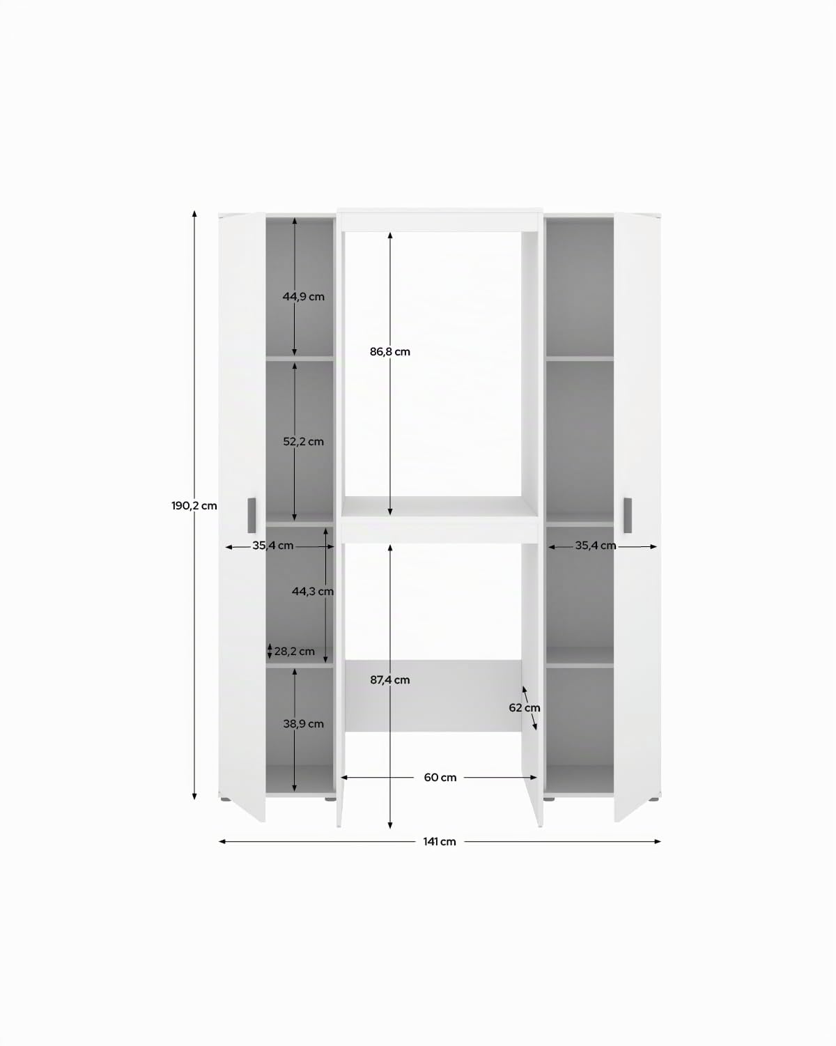 DEKIT - Conjunto DE Armario con 1 Puerta Y Mueble Alto para Lavadora Y Secadora con ALMACENAJE 190x141,3x62cm