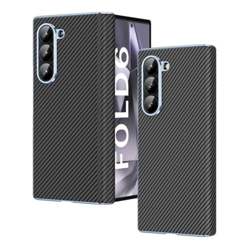 Image of TechTrendz Electroplated Carbonn Fiber Pattern Case for Samsung Galaxy Z Fold 6 Phone with Built-in Tempared Glass Cover with Hinge Protection Compatible with Z Fold 6 5G (Black)