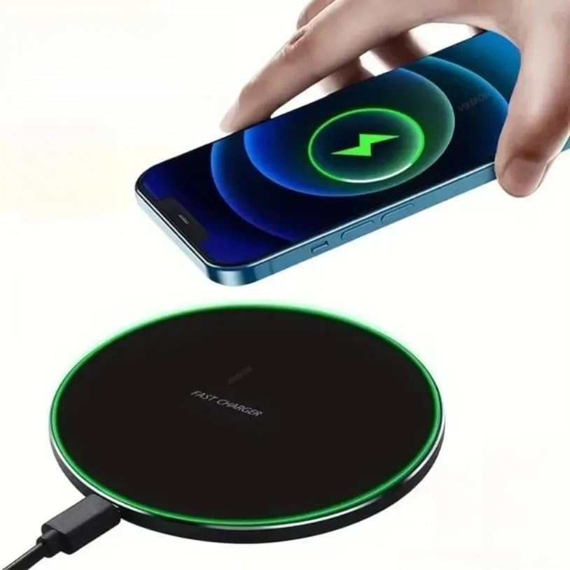 15W Wireless Charger Pad Fast Wireless Charging Station for Samsung Galaxy S25 S24 S23 S22 Xiaomi iPhone 17 16 15 14 13 12 11 X 8 Pro Max Mini (Black with Cable)