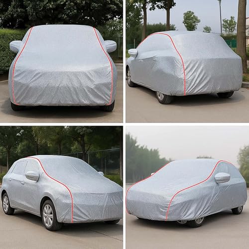 Image of Sulfar 100% Waterproof Car Body Cover Compatible with Mirror for Maruti Suzuki Ciaz (Triple Stitched, Full Bottom Elastic, Magic Silver with Red Piping)