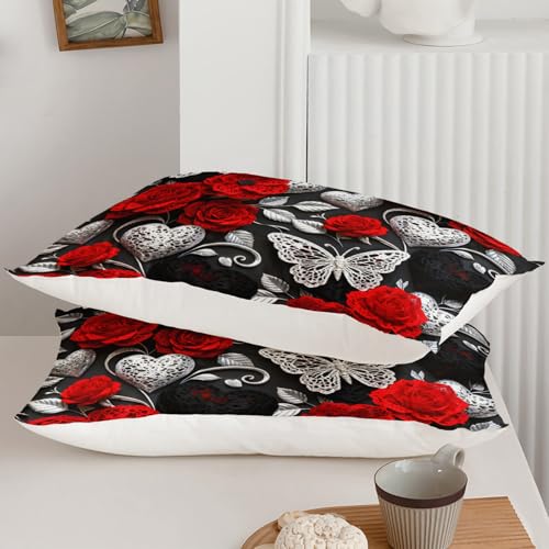 Image of QOOMO Red Flowers Kids Bedding Set,Cartoon Plants Comforter Set Full Size for Boys Girls Teen Room Decorat,Soft Lightweight Bed Set All Season,1 Comforter 2 Pillowcases
