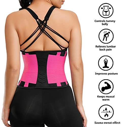 VENUZOR Waist Trainer Belt for Women - Waist Cincher Trimmer - Slimming Body Shaper Belt - Sport Girdle Belt (UP Graded)(FL Pink,M) - Thumbnail 2