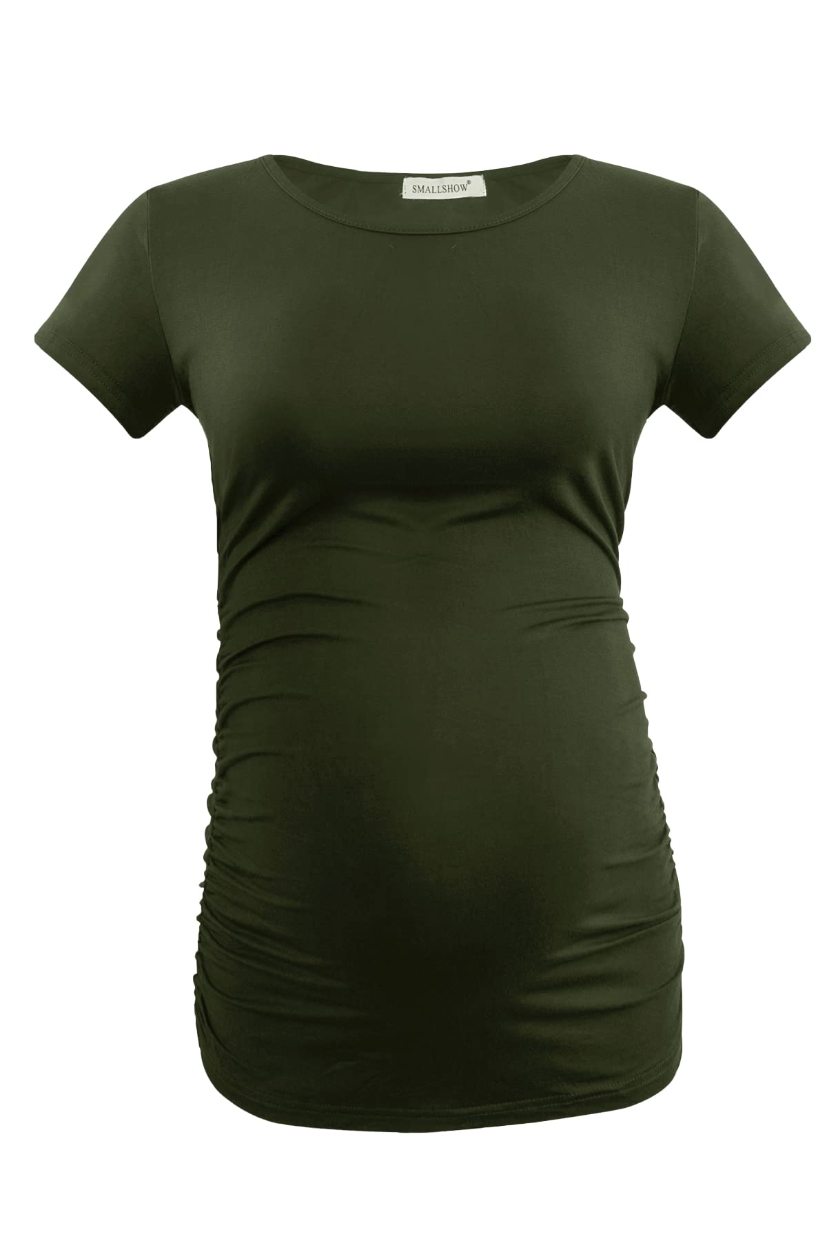 Smallshow Camiseta de maternidad para mujer con fruncido lateral, ropa de embarazo - - Large