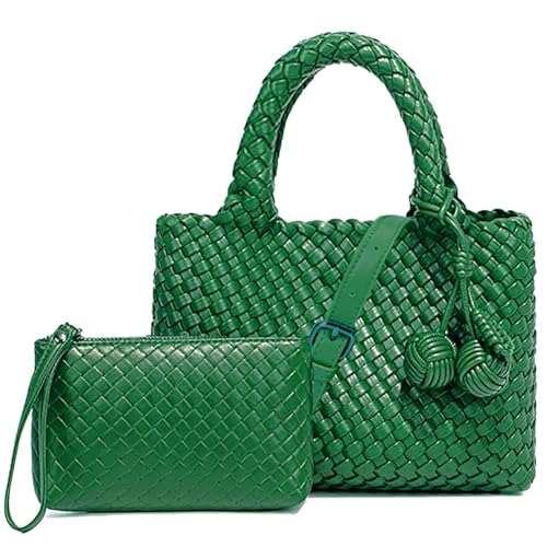 Image of Woven Tote Bag for Women with Coin Purse, Foldable Chain Small Crossbody Handbags, Fashion Shoulder Bag, Hobo Satchel