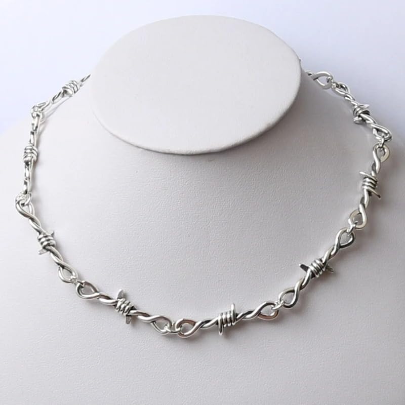 925 Sterling Silver Heart Barbed Wire Necklace Bracelet For Men and Women - Barbwire Little Thorns Chain Choker Jewelry Gifts Barb Wine Necklace Gothic Hiphop Punk Little Thorns Chain Choker Bracelet3