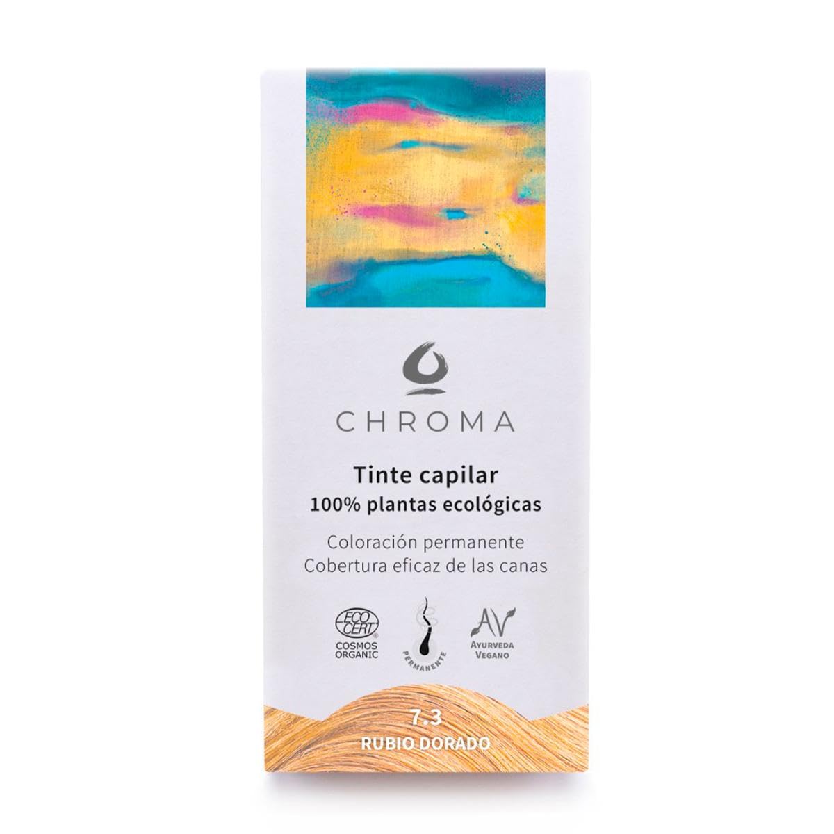 Tintes Chroma BIO Rubio Dorado 7.3 – 100g – Tinte Natural en Polvo sin Amoníaco – Reflejos Cálidos y Brillantes – Cobertura de Canas – Vegano y Botánico – Cabello Luminoso y Saludable