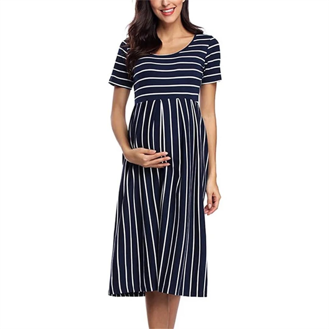 Vestito da donna estivo casual a righe premaman manica corta vestiti gravidanza A-Line Baby Shower Dress premaman pigiama