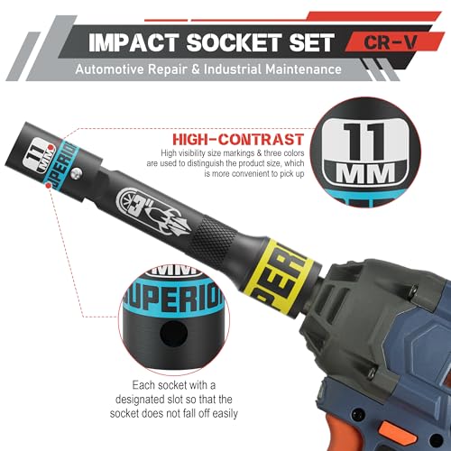 Image of 50 Piece 3 /8 inch Drive Impact Socket Set, SAE (5 /16 inch-3 /4 inch) and Metric (7 mm-19 mm), Deep & Shallow Sockets with Extension Bars, Adapters, Automotive Repair & Industrial Maintenance