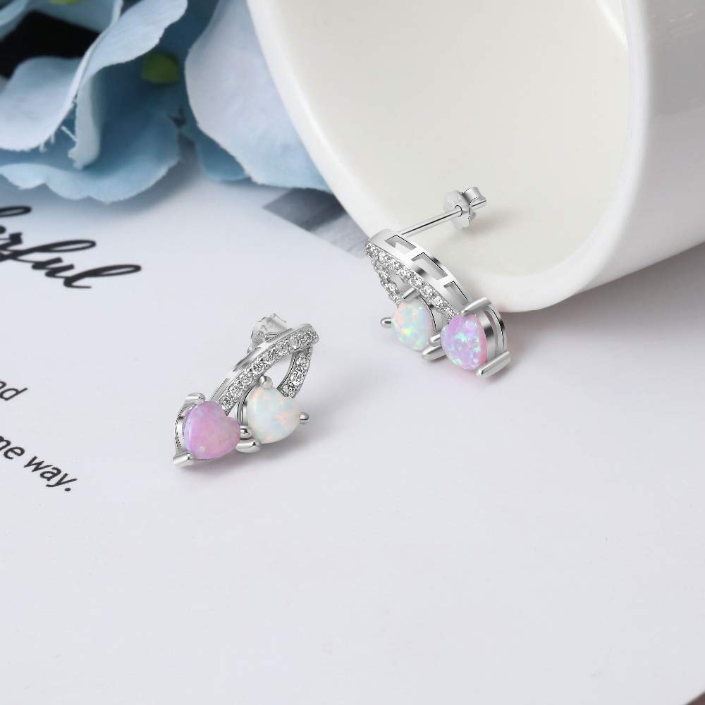 Orecchini da Donna in Argento Sterling 925 Orecchini a Doppio Cuore Orecchini con Opale Rosa Bianco con gioielleria raffinata in zirconi