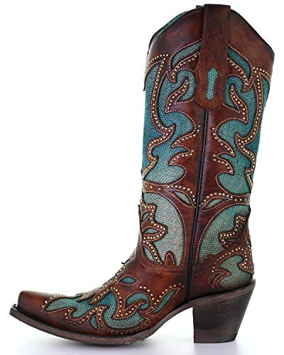 Corral+Ld+Tan%2fBlue+Inlay+%26+Embroidery+%26+Studs+%2cSize+8