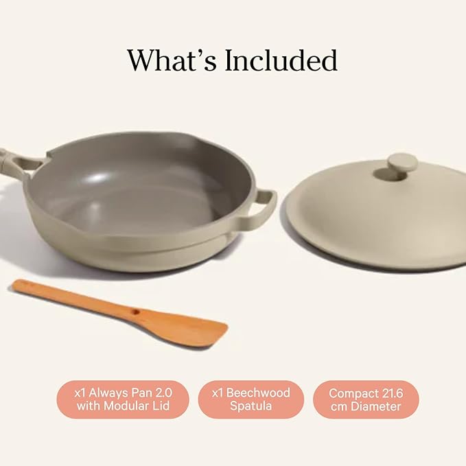 Additionally, the Mini Always Pan 2.0 is crafted to be highly adaptable, as it is safe for use with all types of cooktops, including induction, gas, and electric. It can also withstand oven temperatures of up to 232°C (450°F), providing flexibility for a range of recipes that require transitioning from stove to oven. Its thoughtful design includes a stay-cool handle, pour spouts, and a modular lid, further supporting ease of use and efficiency in the kitchen.