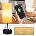 Honesorn Bedside Lamp with USB Port, Table Lamp for Bedroom, Nightstand Lamp with 3 Prong AC Outlet, Linen Fabric Lampshade, Small Desk Lamp for Living Room and Office, LED Bulb Included