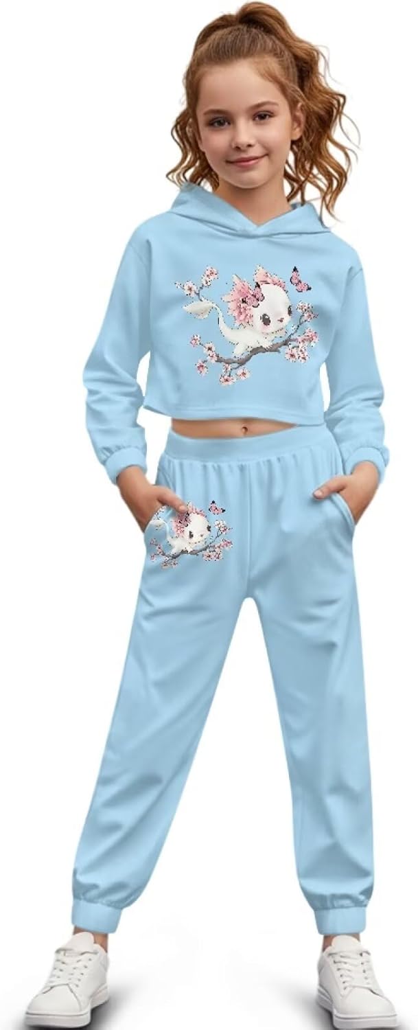 Girls Track Suit Athletic Hoodies Long Sleeve Sweatshirts & Sweatpants Short 2 Pcs Sports Sweatsuit 4-13 Years
