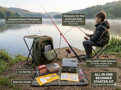 Roddarch© Junior Beginners Fishing Kit Set Inc. Rod, Reel, Tackle Set, Fishing Stool Seat Rucksack & Bait Box - 3